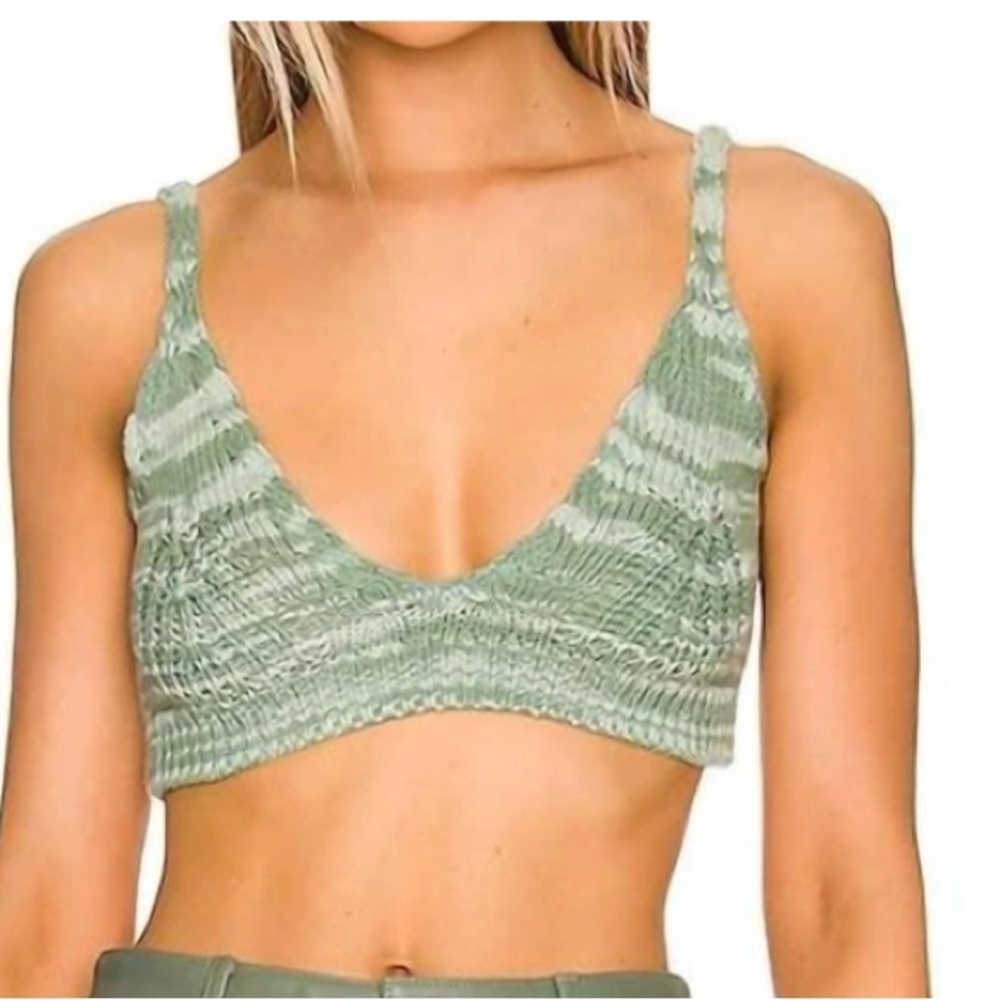 Jonathan Simkhai  Cora Directional Rib Bralette Green/White knit - Large